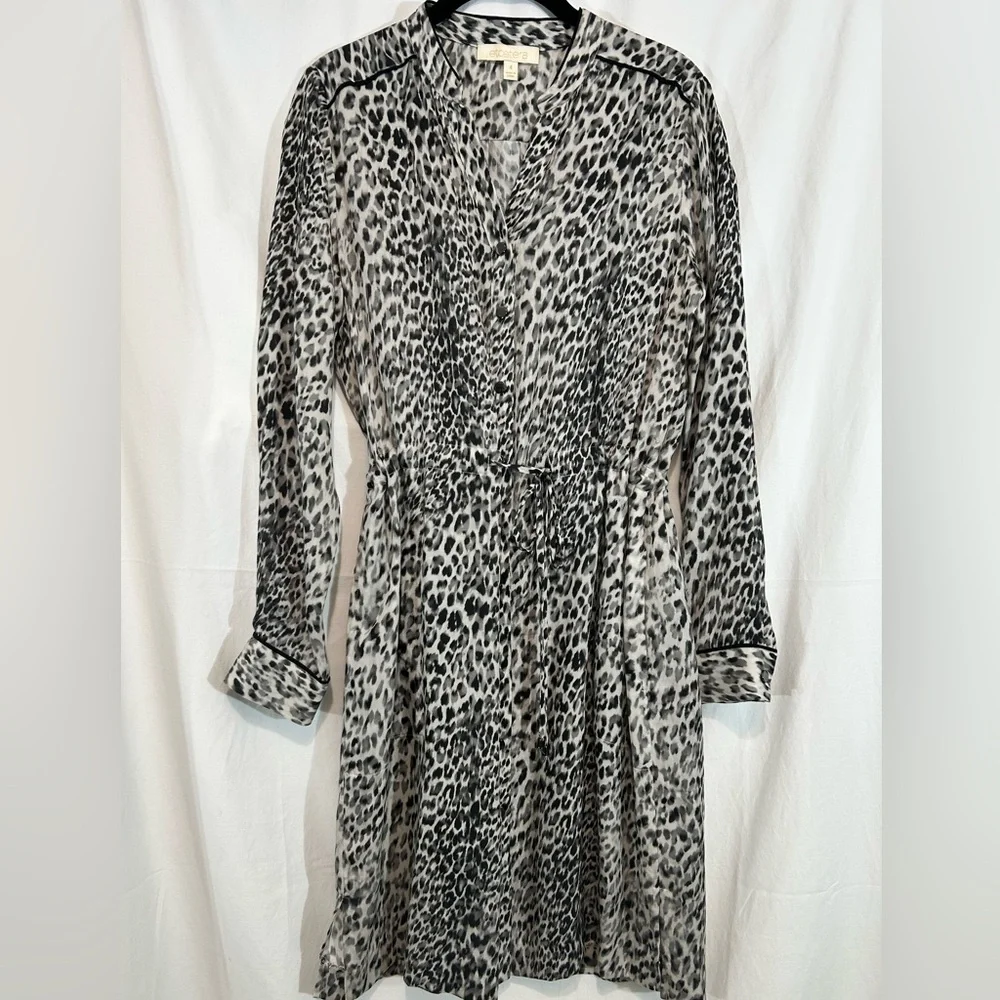 Etcetera Long Sleeve Leopard Print Black‎ and White Shirt Dress Size 4